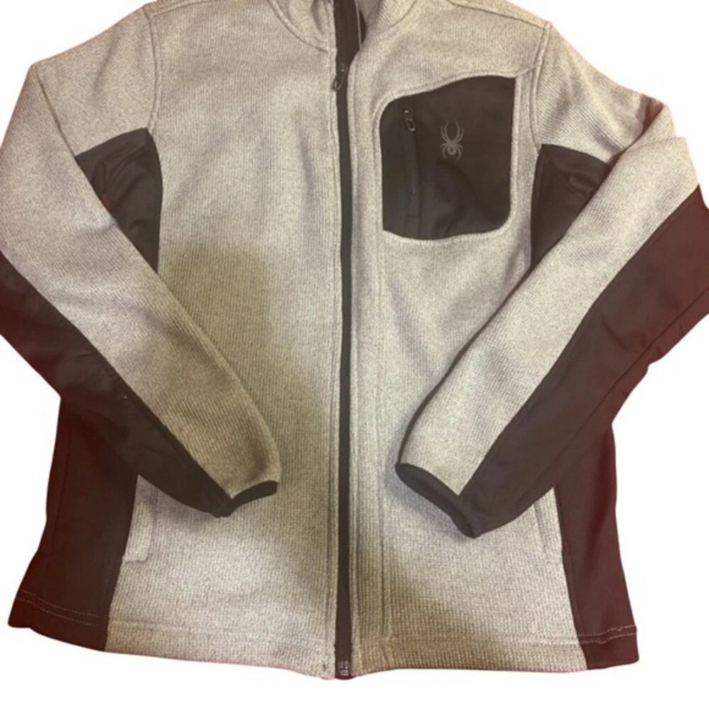 Spyder Mens Full Zip Fleece Jacket Grey Black Knit Sweater Small‎